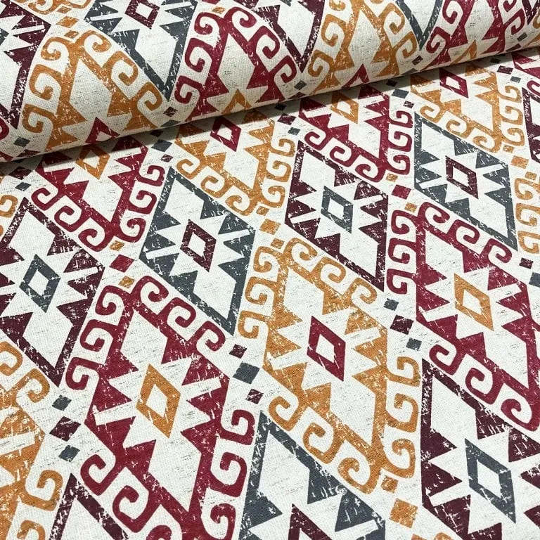 Küçükçalık Etnik Kilim Desenli Duck Keten Kumaş