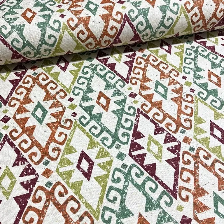 Küçükçalık Etnik Kilim Desenli Duck Keten Kumaş