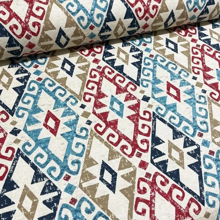 Küçükçalık Etnik Kilim Desenli Duck Keten Kumaş