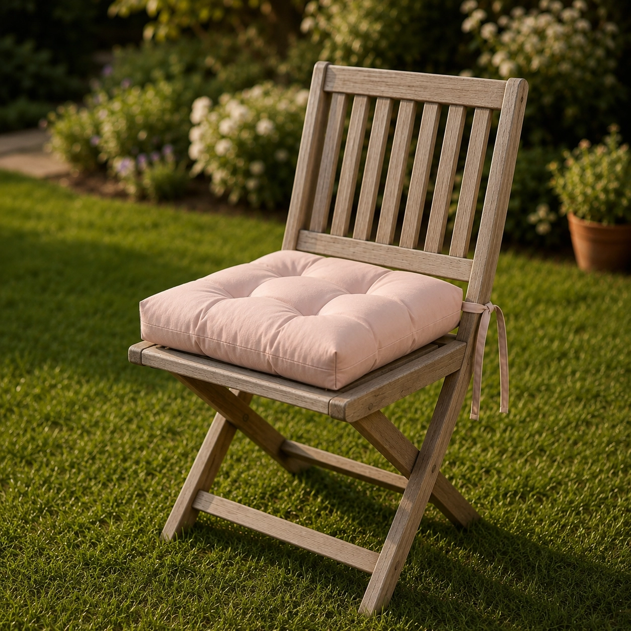 Bağcıklı Sandalye Minderi, Silikon Elyaf Dolgulu Puntalı Oturma Minderi 40x40