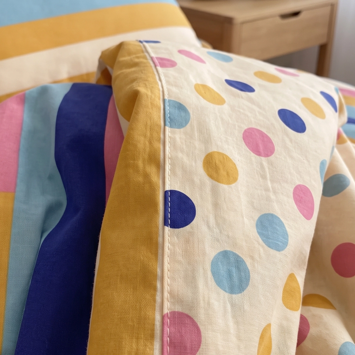Riviera Retro Çift Taraflı Nevresim Takımı – %100 Pamuk Poplin, Puanlı & Çizgili